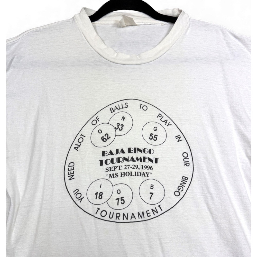 Vintage Baja Bingo Tournament 1996 T Shirt Mens L White Balls Gambling Funny